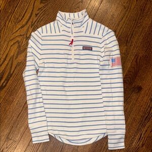 Vineyard Vines Kids Blue Striped Quarter-Zip Shirt
